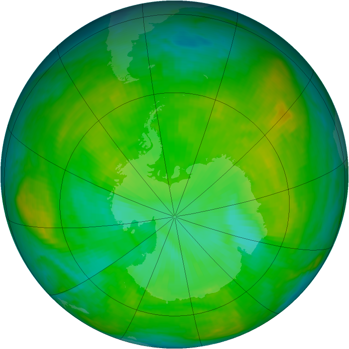 Antarctic ozone map for 16 January 1980